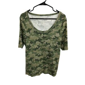 Time And Tru 100% Cotton Camo Print Scoop Neck T-Shirt Size L Gorpcore Utility